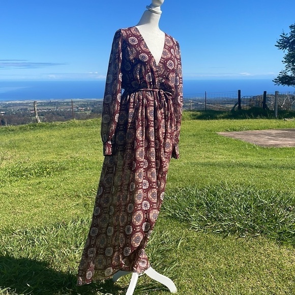 LULU'S Art and Soul multiprint long sleeve high low Maxi Wrap dress - Picture 3 of 10